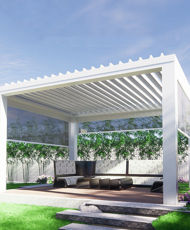 3x4 m Pergola, lamellás tetővel, fehér