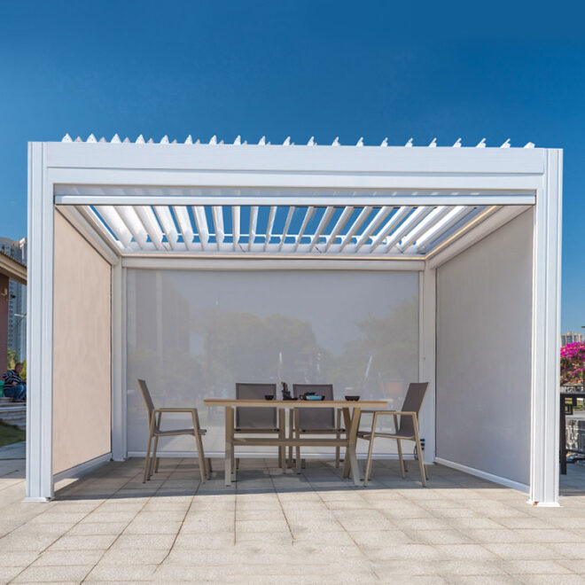 3x3 m Pergola, lamellás tetővel, fehér