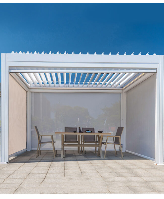 3x3 m Pergola, lamellás tetővel, fehér